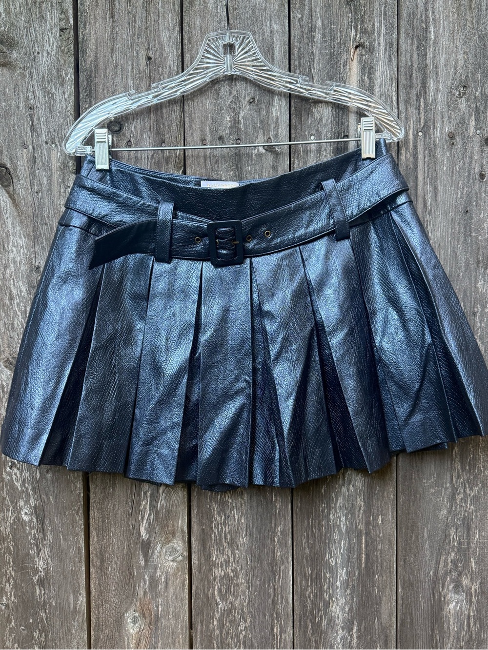 Ramy Brook Natalia Faux Leather Pleated Mini Belted Skirt Blue Size Small NWOT - Picture 3 of 8